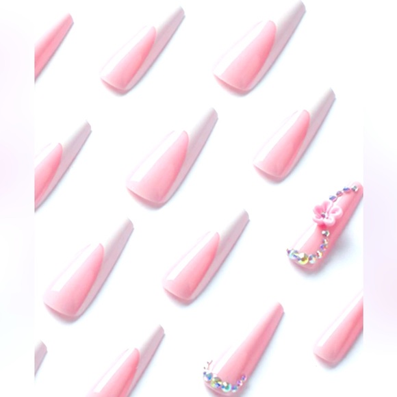 Long coffin flower 24pcs press on nails - Picture 2 of 3